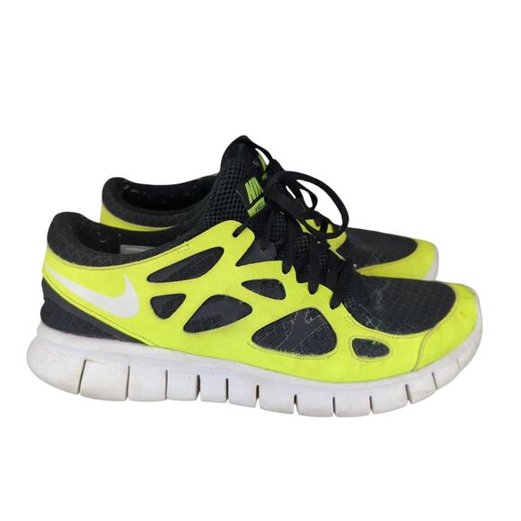 Nike Free‎ Run+ 2 443815 Running Shoes Men's Size 8.5 Black Bright Neon Yellow - Picture 1 of 8